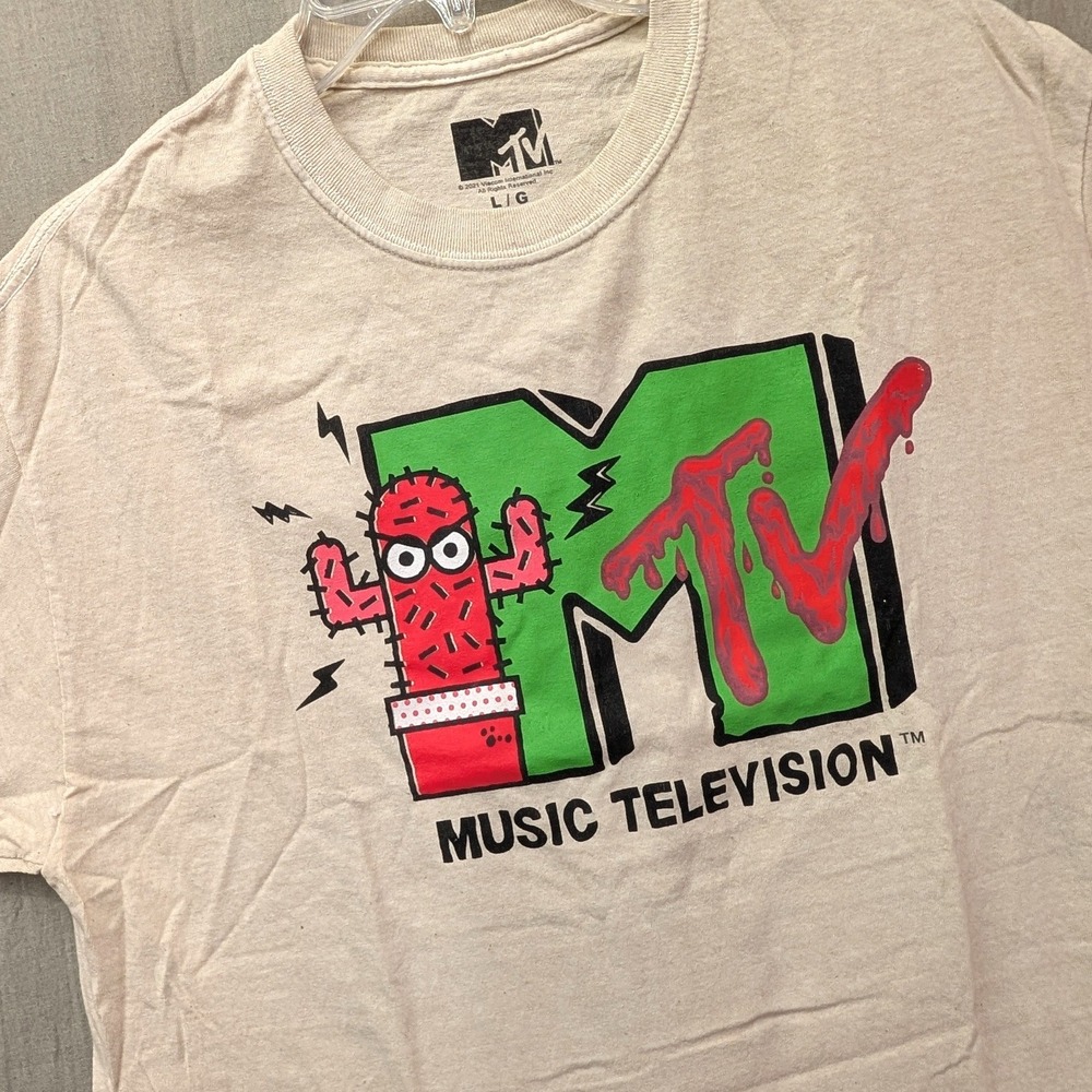 MTV Music Television Cactus Graphic T-Shirt Tan Beige Mens Large L Cotton Tee